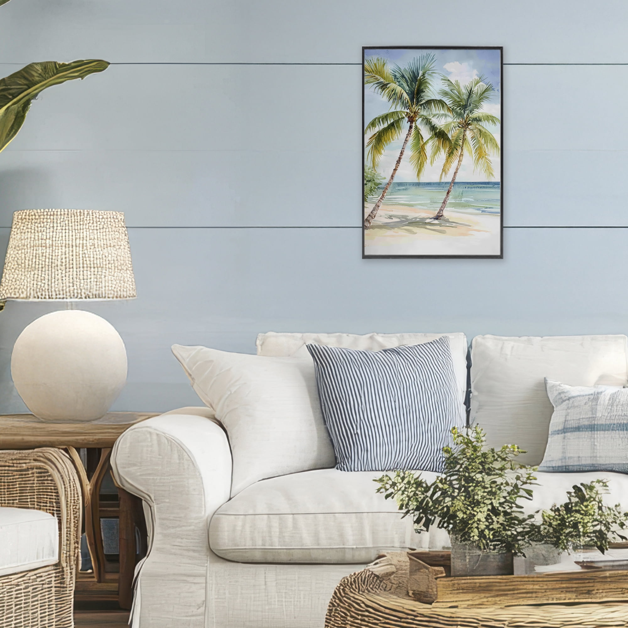 Stupell Industries Shady Palm Beach Escape Black Framed Giclee Art, design by Petal Prints Design