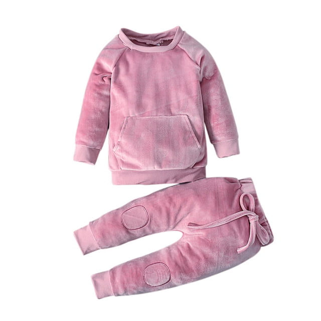 Sudadera Para Niños Pequeños Otoño Invierno Color Sólido Suéter De Manga Larga Pantalones Dos Piezas Ropa Para Niños Rosa Odeerbi LM103-3401