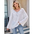 thumbnail image 4 of Women'S Lace Sequin Appliques Sweater Fall Winter V Neck Long Sleeve Sweaters Trendy Cozy Casual Sweaters White S, 4 of 9