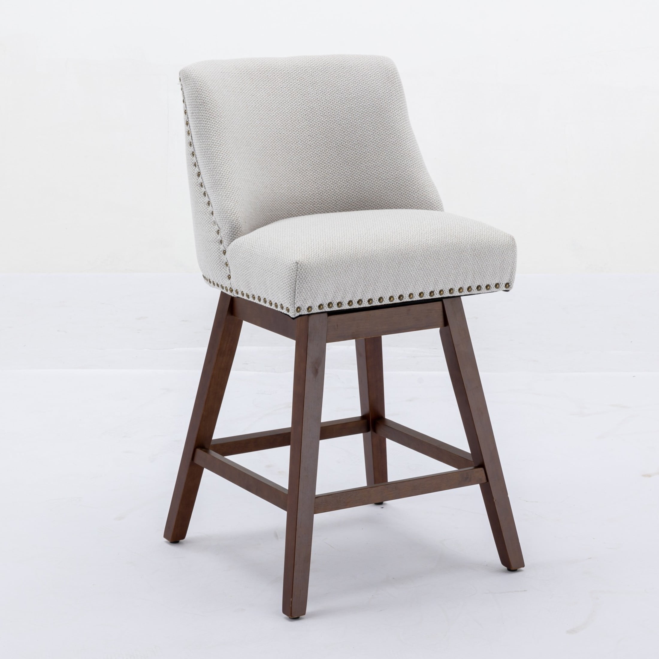 Toddski 26" Seat Height Modern Counter Stool with Backrest, Fabric + Wood, Beige, Set of 2