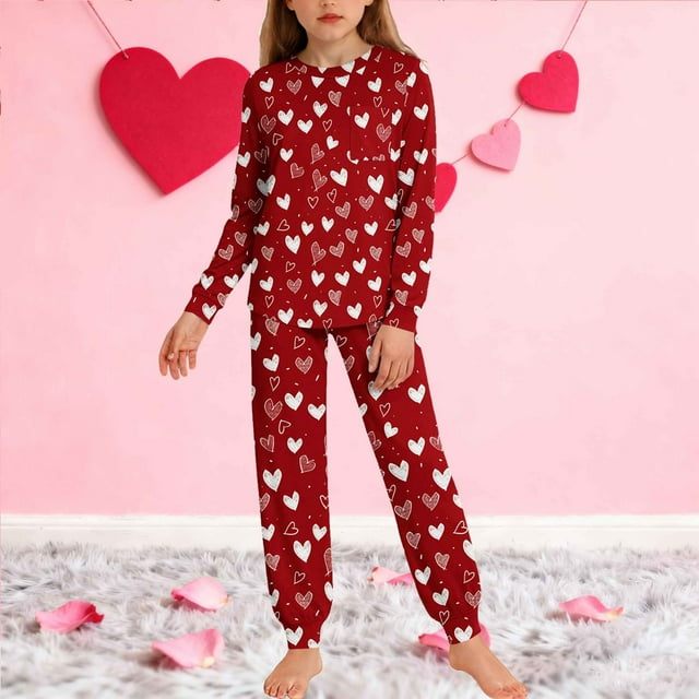 Conjuntos de blusa y camisa de manga larga con cuello redondo para niños y niñas de 5 a 14 años con estampado y bolsillo. Conjunto de top y pantalón de manga larga.