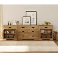 thumbnail image 3 of WAMPAT 110"W Large TV Stand,3-in-1 Farmhouse Entertainment Center with Storage Barn Door Cabinet,TV Console Table With Media Cabinet and Drawers for Living Room,Bedroom,Walnut, 3 of 7