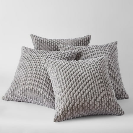

Fancy Homi Set of 2 Neutral Grey Decorative Throw Pillow Covers 16x16 inch for Couch Bed Sofa Bedroom Modern Farmhouse Boho Home Decor Soft Fluffy Textured Corduroy Cute Gray Cushion Case 16x16
