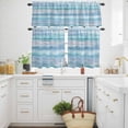 thumbnail image 3 of Summer Kitchen Curtains Valances and Tiers Set of 3 Gradient Blue Wood Grain Rustic Farmhouse Modern Tier Curtains and Valance with Rod Pocket for Small Windows, 27.5"x24", 3 of 9