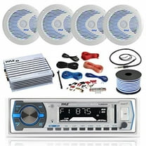 16-25' bay boat: pyle bluetooth marine usb mp3 stereo receiver, 4 x pyle 6.5'' waterproof white speakers w/ led, pyle 4 channel boat amplifier, amp install kit, 18 gauge 50 ft speaker wire, antenna