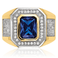 thumbnail image 5 of 14K Solid Yellow Gold Cubic Zirconia CZ Emerald-Cut Blue Mens Ring, 5 of 8