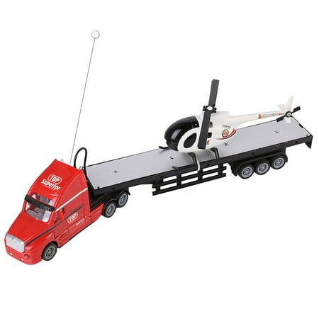 BLUEBLOCK Remote Control 1:15 Scale Big Rig Truck featuring Detachable Helicopter and Basket with Authentic Sounds, Flashing Lights, and Functional Doors for