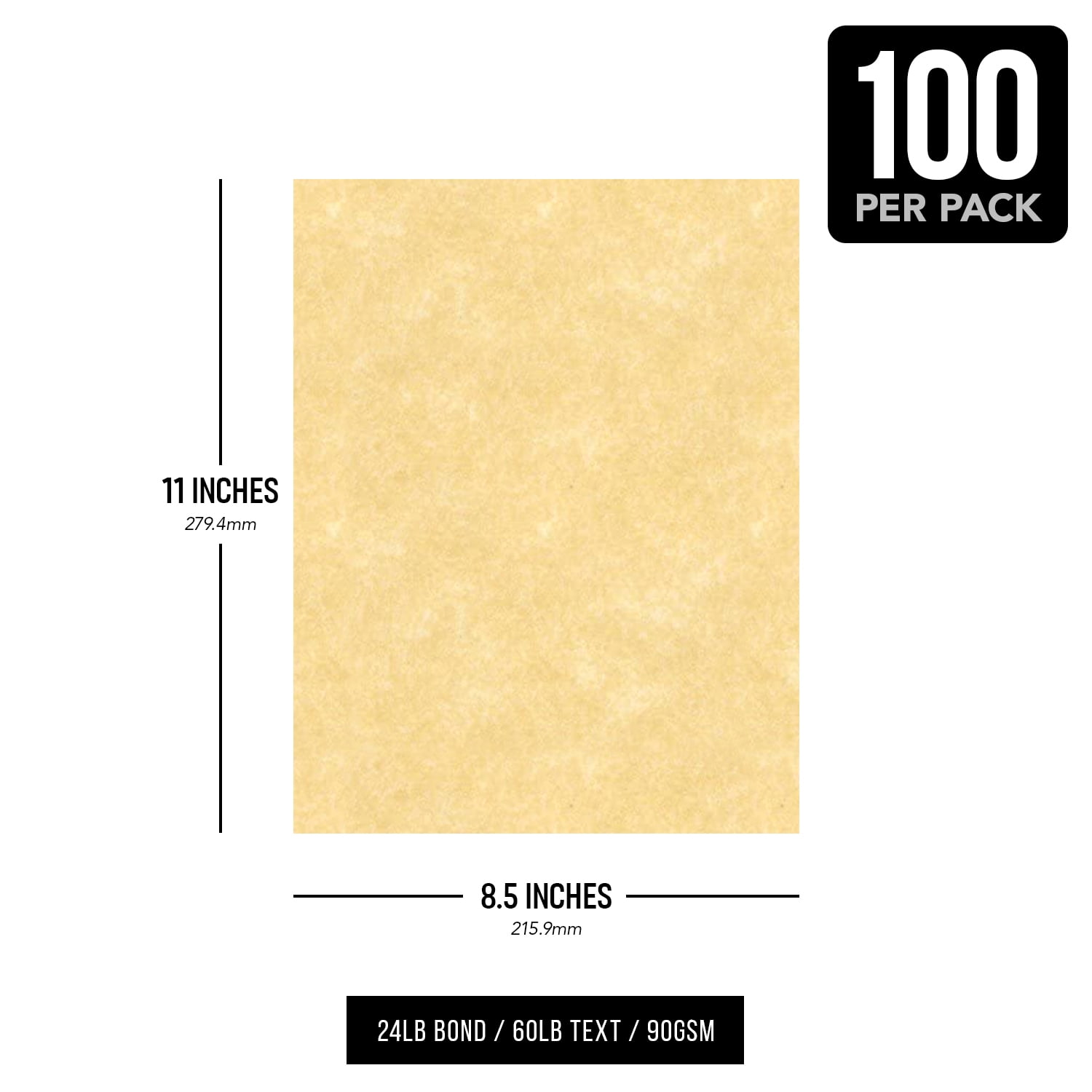 New Champagne Stationery Imitation Parchment Colored Regular Paper for Writing, Printing, Copy | 24lb Bond, 60lb Text (90GSM) | 8.5 x 11" | 100 Sheets per Pack