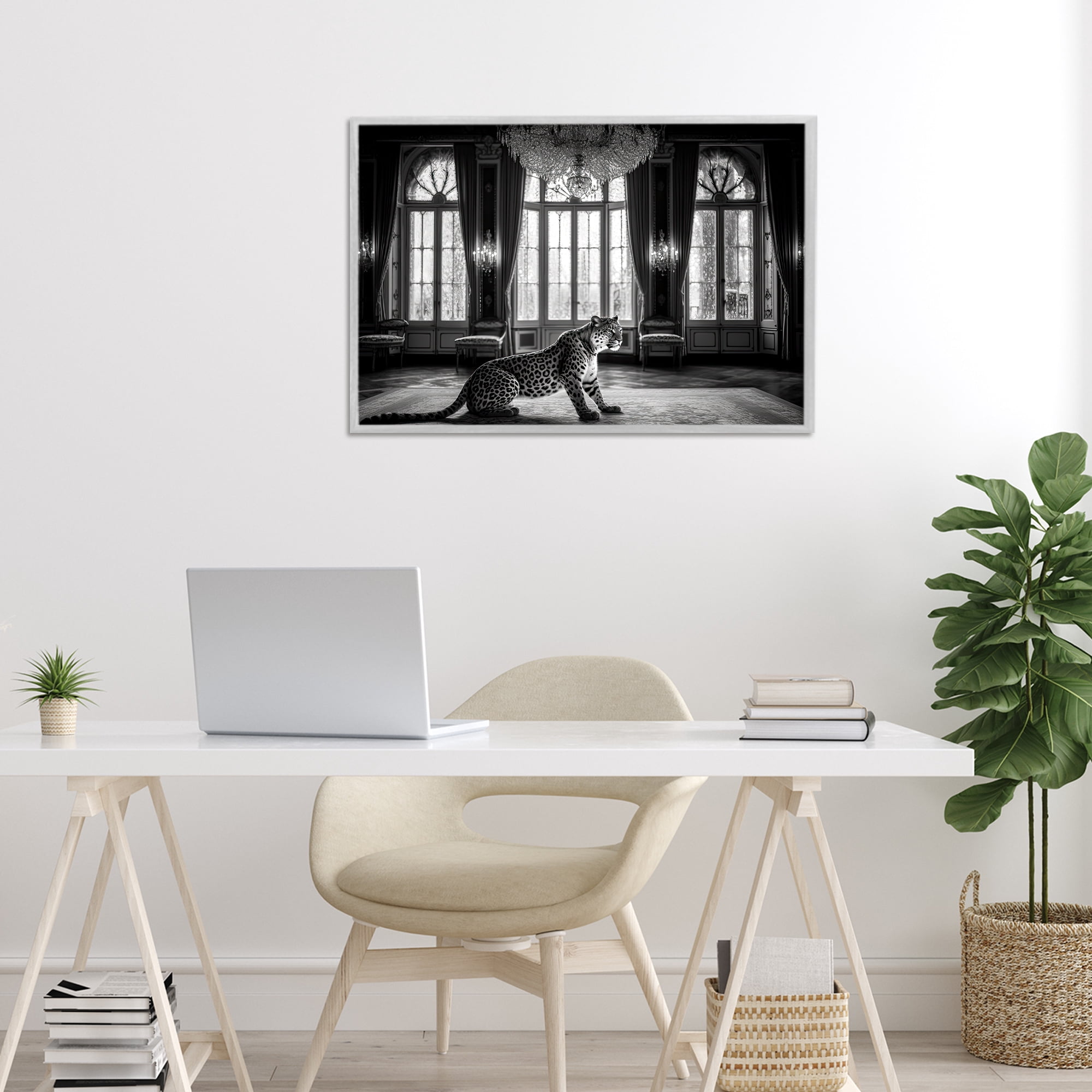 Snow Leopard in Opulent Mansion Gray Framed Giclee Art, design by Decent Exposures