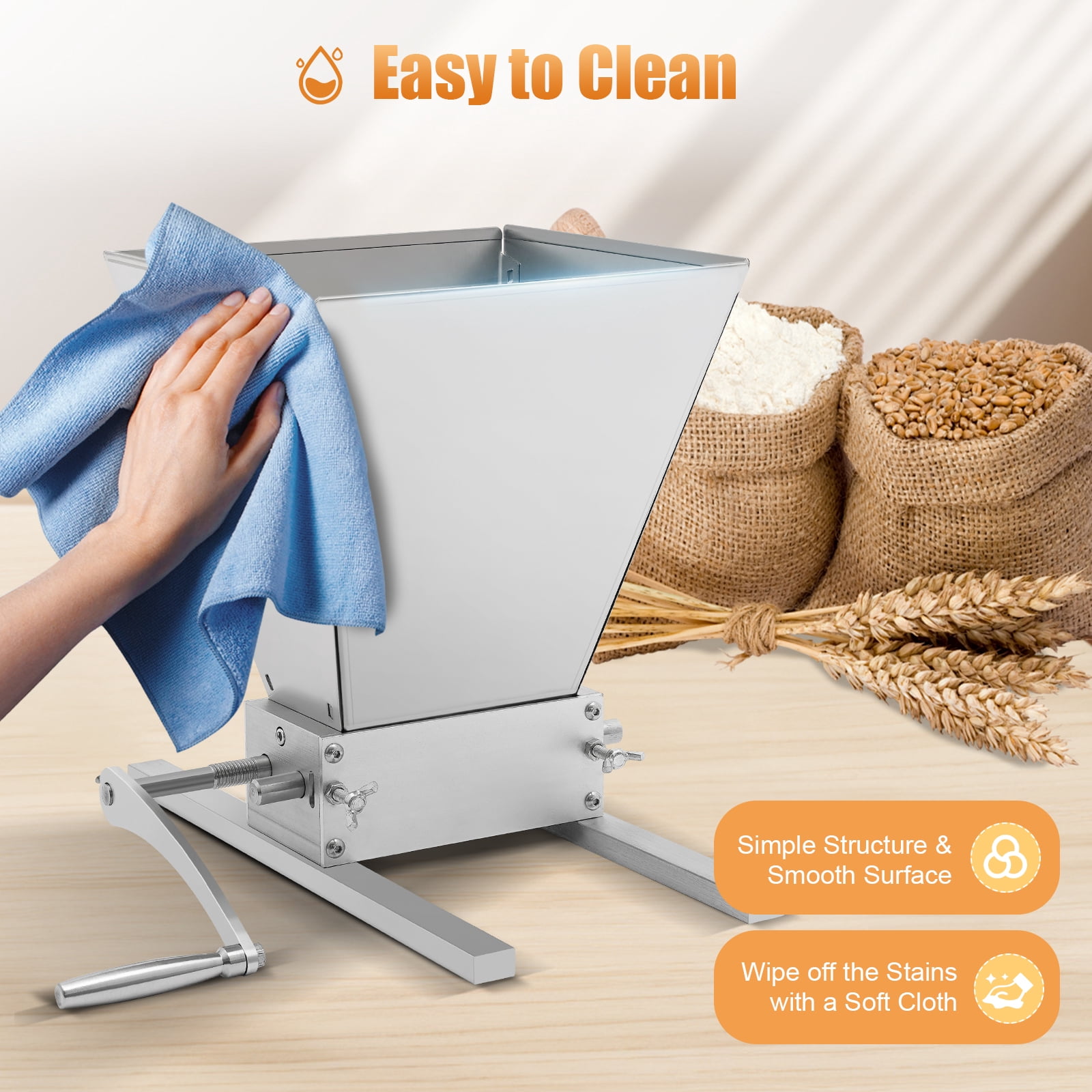 4L Manual Grain Crusher Roller Grain Mill Adjustable Low Speed Drill Corn Crusher Machine Grinder Grinding Machine Silver