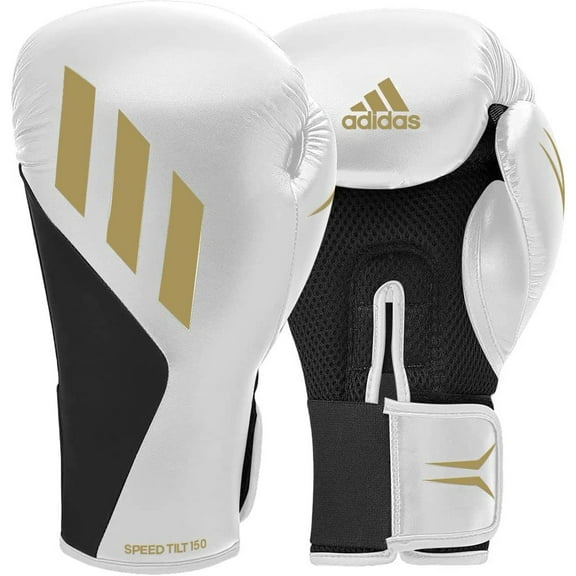Adidas Speed TILT 150 Boxing Gloves - Training and Fighting Gloves for Men, Women, Unisex, White/Gold/Black, 10oz