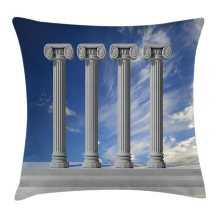 Polar Cover - Pillar Decor Throw Pillow Cushion Cover, Historical Theme Four Ancient Marble Pillars and the Sky Digital Image, Decorative Square Accent Pillow Case, 18 X 18 Inches, Light Grey Blue, by Ambesonne