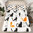 thumbnail image 2 of Manfei Funny Kitten Bed Sheets,Cute Cartoon Cat King Sheets,White Black Orange Sheet Set For Girls,Microfiber Bedroom Decor,4-Piece, 2 of 7