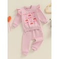 thumbnail image 3 of Caoirhny Baby Girl 2Pcs Fall Outfits Cute Bow Print Long Sleeve Pullover + Pants Set Toddler Clothes, 3 of 9
