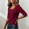 thumbnail image 5 of Qwertyu Short Sleeve Sweater for Women Summer Square Neck Pullover Tops Business Casual Lightweight Sweaters Spring Fall Clothes 2026 Wine 2XL, 5 of 5