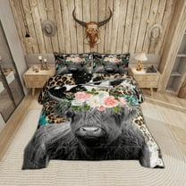 Highland Cow Comforter Set Cowhide Leopard Print Bedding Set King,Western Animals Quilt Cheetah Animal Hide Longhorn Bull Cattle Duvet Insert,Farm Wildlife Farmhouse Decor Cowboys Gifts for Men