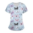 thumbnail image 2 of Minjewel Women's Plus Size Printed V-Neck Short Sleeve Scrubs for Women Set with Pockets, Fun & Colorful Animal Floral Scrub Set,Light Blue XL, 2 of 7
