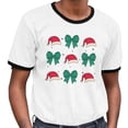 thumbnail image 2 of Santa Hats and Bows Ringer Tee Shirt Unisex X-Large White/Black, 2 of 5