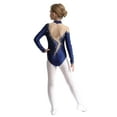 thumbnail image 2 of Miutii Kids Girls Sparkly Long Sleeve Gymnastics Leotard Figure Skating Dance Competition Bodysuit Dancewear Navy Blue 8, 2 of 7