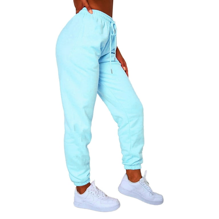 Women Loose Sweatpants High Waist Drawstring Solid Color Training Jogger  Pants 