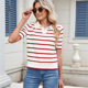 thumbnail image 5 of de Punto A Rayas de Corta para Mujer, Camiseta Corta con Cuello en V Vintage, Corte Entallado, Estética para Salir. Rojo M, 5 of 9