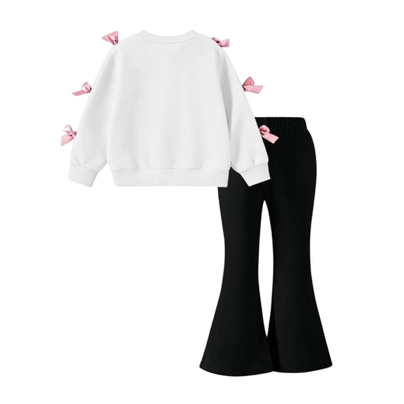Girls Graphic Outfits Set Cute Soft Casual Long Sleeve T Shirts and Flare Pants Kids Fall Clothes Black 8