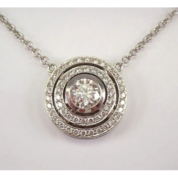 Forever Jewels 2Ct Round Cut Moissanite Women Double Halo Pendant 14K White Gold Plated