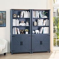 2 Pack 70" Tall Bookcases with 3 Shelves & Barn Doors, Blue Farmhouse Wooden Bookshelf for Living Room, Office, Bedroom, Study