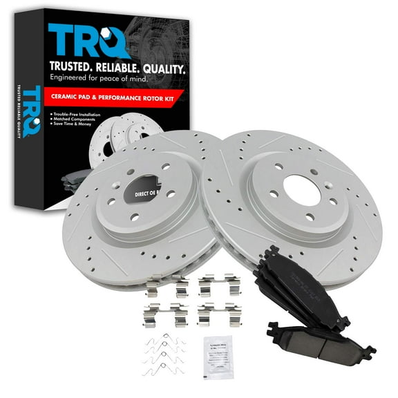 TRQ Front Performance Brake Pad & Rotor Kit Brake Pads Brake Rotors Set Ceramic Premium G-Coated Fits Select 2011-2019 Ford Explorer 2009-2019 Flex 2010-2019 Taurus 2009-2012 Lincoln MKS MKT