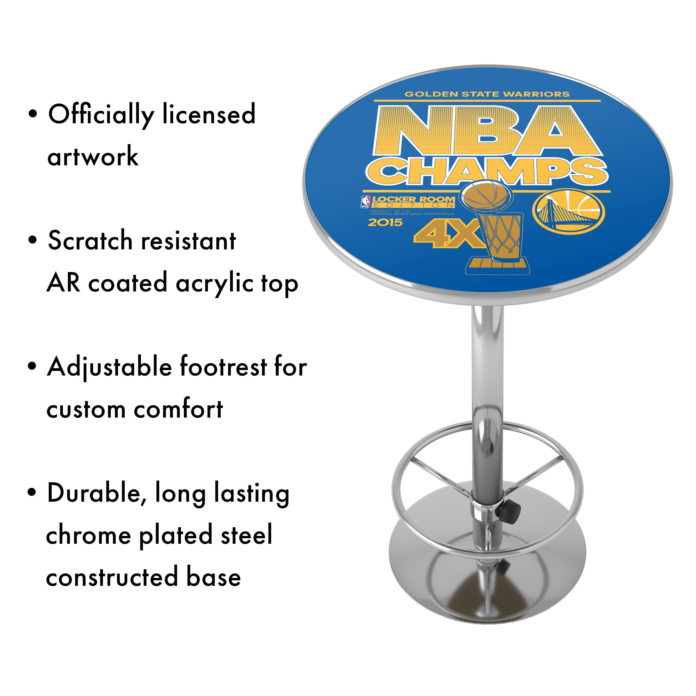 Golden State Warriors NBA Champs Bar Table with Adjustable Footrest and Acrylic Top