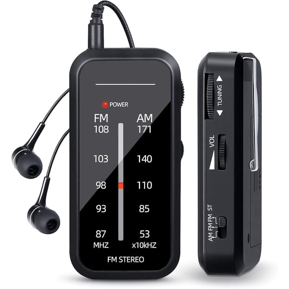 Pocket Radio, Mini AM FM Transistor Radio, Portable Stereo Battery Operated Radio with Headphones, Back Clip and Signal Indicator, Suit for Emergency, Walking, Running, Good Gift for Senior, Kids