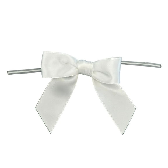 White Satin Pre-tied Decorative Bows - 3" wide, Set of 10, Wedding Favors, Christmas. Gift Bows
