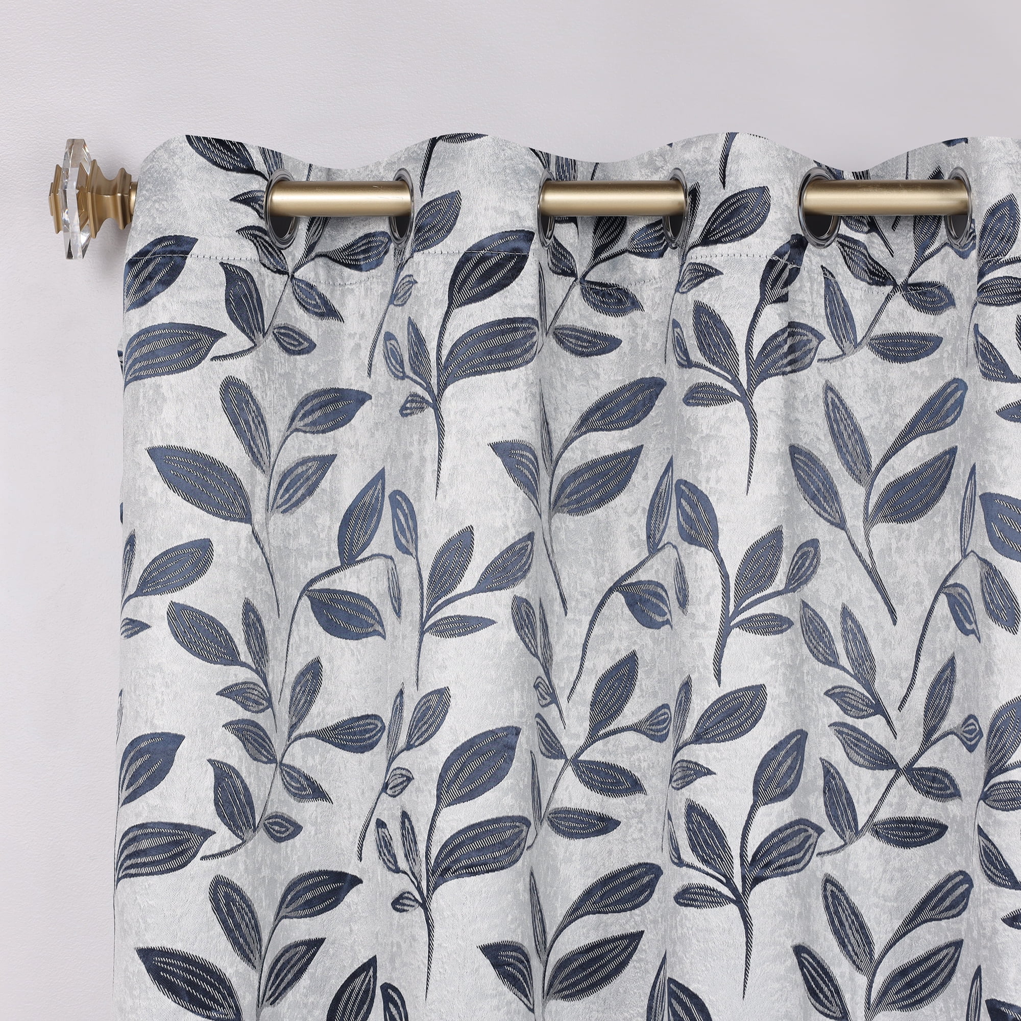 Superior Blackout Leaves Curtains Set of 2, Light Filtering Grommet Curtain Panel Set, White-Navy, 70"W x 63"L