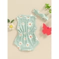 thumbnail image 6 of Suealasg Newborn Infant Baby Girls Romper Daisy Print Sleeveless Sling Bodysuit One-piece Jumpsuit with Headband 3M 6M 12M 18M Summer Clothes, 6 of 9