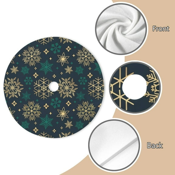 Holiday Christmas Tree Skirt | Gold Green | Traditional Rustic Round 48x48 Inch Home Decor