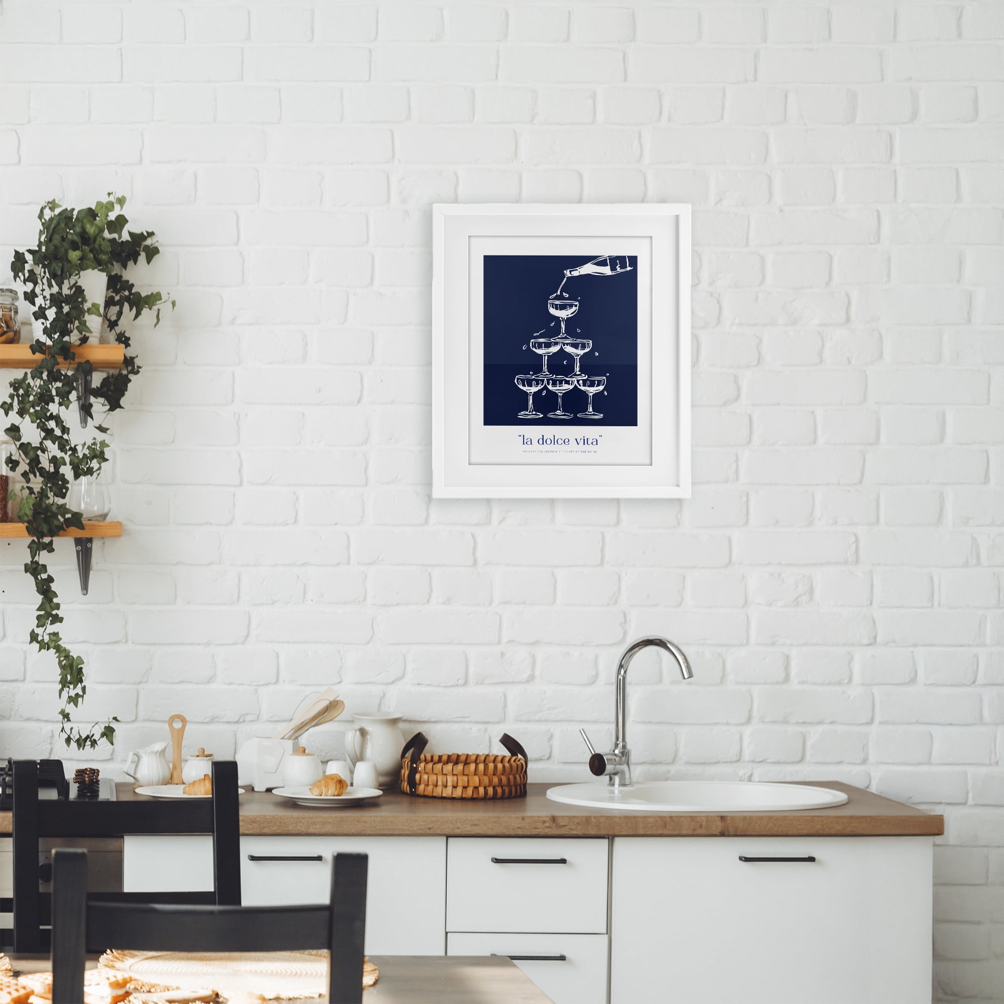 Stupell Industries Navy Champagne Tower White Framed Print Under Glass design by Lettered and Lined, 16 x 13