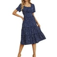thumbnail image 2 of IDALL Summer Dresses,Petite Dresses 2022 Women's Summer Midi Dress Short Sleeve Heart Print Tunic Flowy Pleated Dress Elegant Dresses,Modest Dresses,Womens Dresses Navy Dress S, 2 of 8