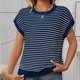 thumbnail image 5 of mfyjkho Tops Para Mujer, Blusas De Cuello Redondo Y Manga Corta Con Cremallera A Rayas Para Mujer Tops De Tallas Grandes S, 5 of 7
