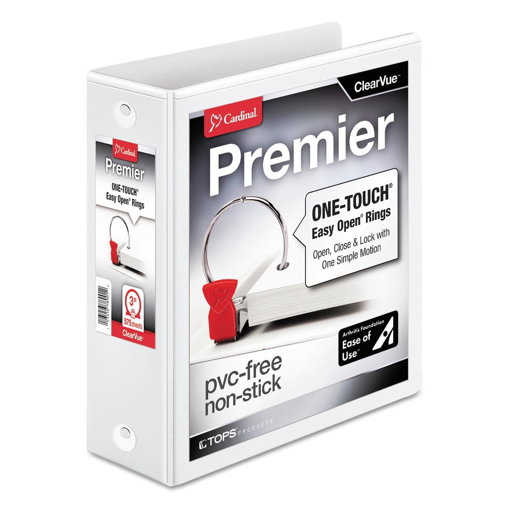 Cardinal 11130CB Premier Easy Open 3 in. Capacity 11 in. x 8.5 in. 3 Ring ClearVue Locking Round Ring Binder - White