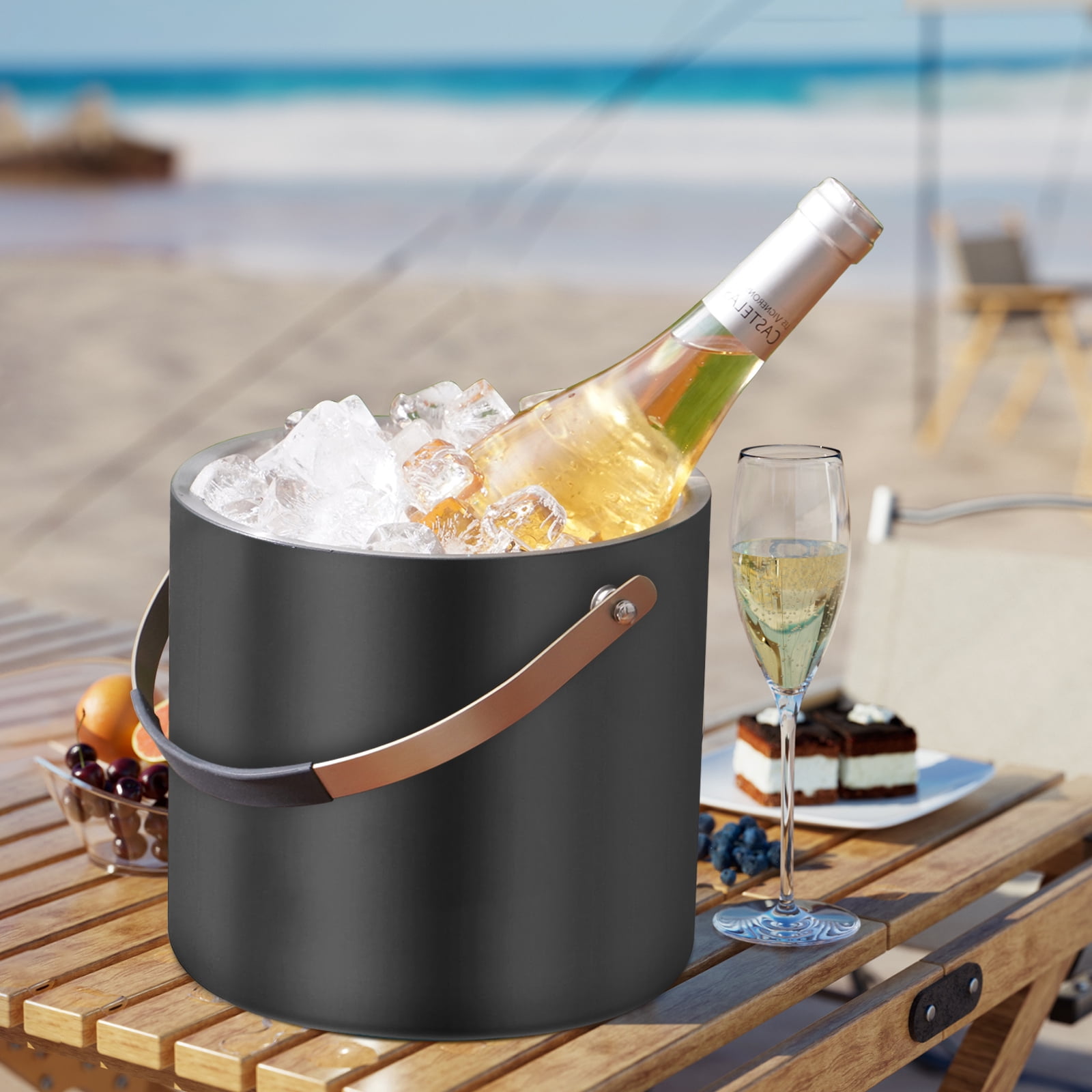 3.2L Modern Insulated Ice Bucket with Silicone Lid, Scoop, Strainer, Double Wall Stainless Steel Ice Bucket for Parties & Cocktail Bar,Ideal for Gift