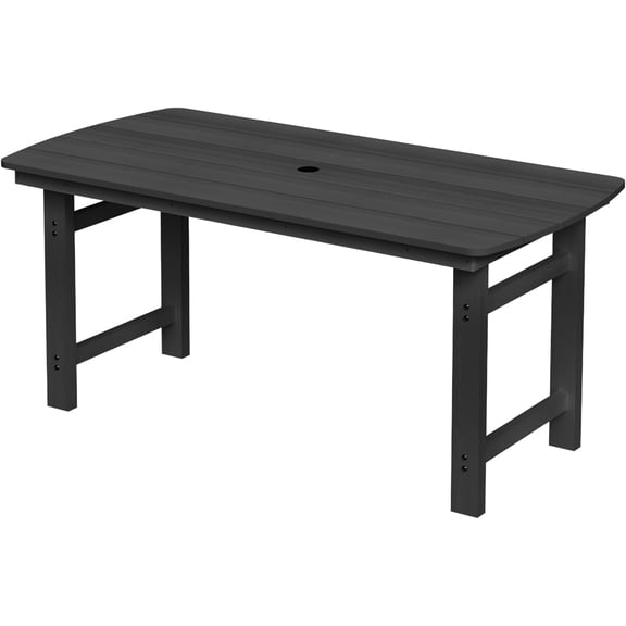 MUCHENGHY Heavy Duty HDPE Outdoor Dining Table for 6, Weatherproof Patio Rectangle Table with Umbrella Hole, Fade Resistant, Black