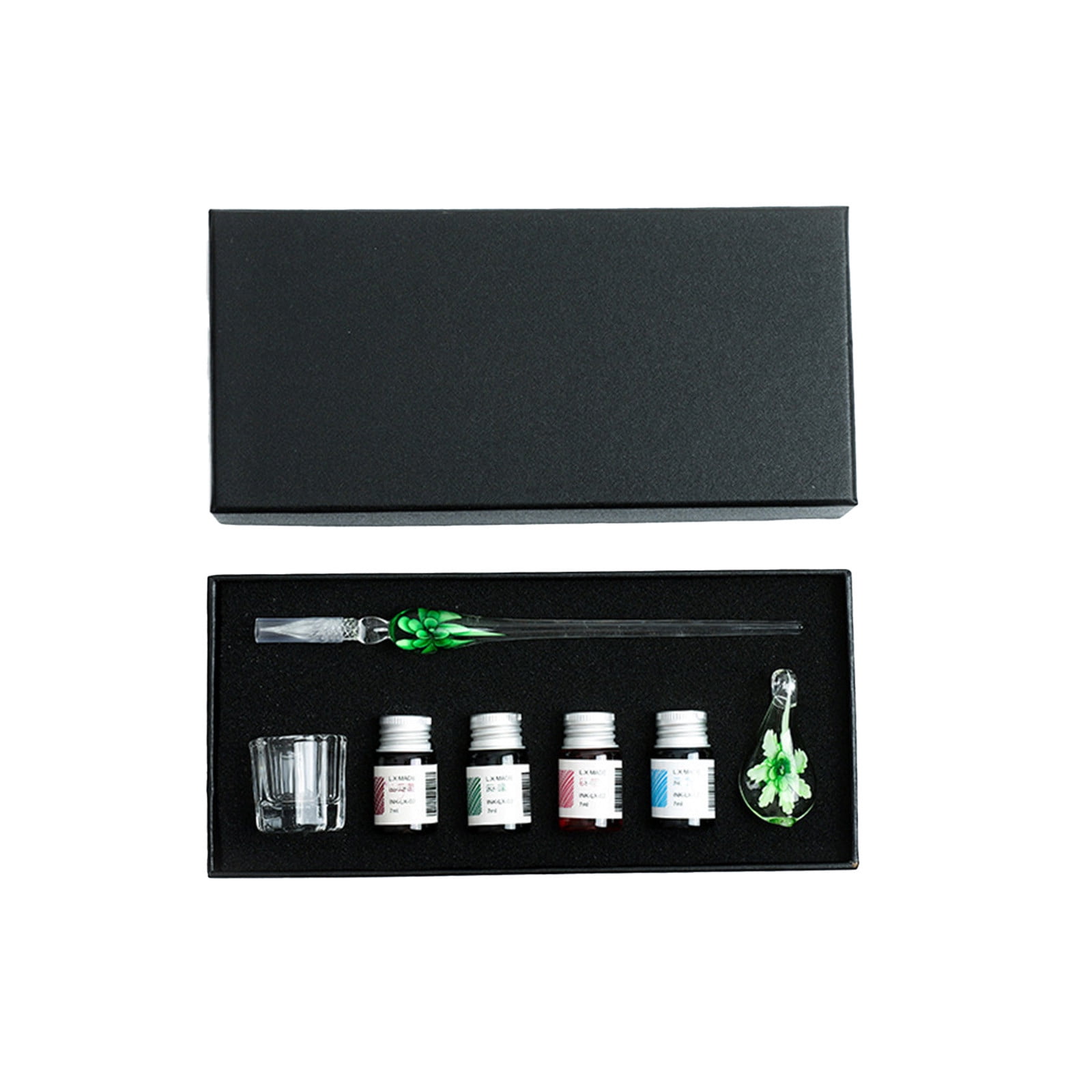 Xheghe Crystal Glass Pen Set with Ink Bottles, Brush Washing Cup & Pen Rack - Ideal Gift for Writers and Professionals