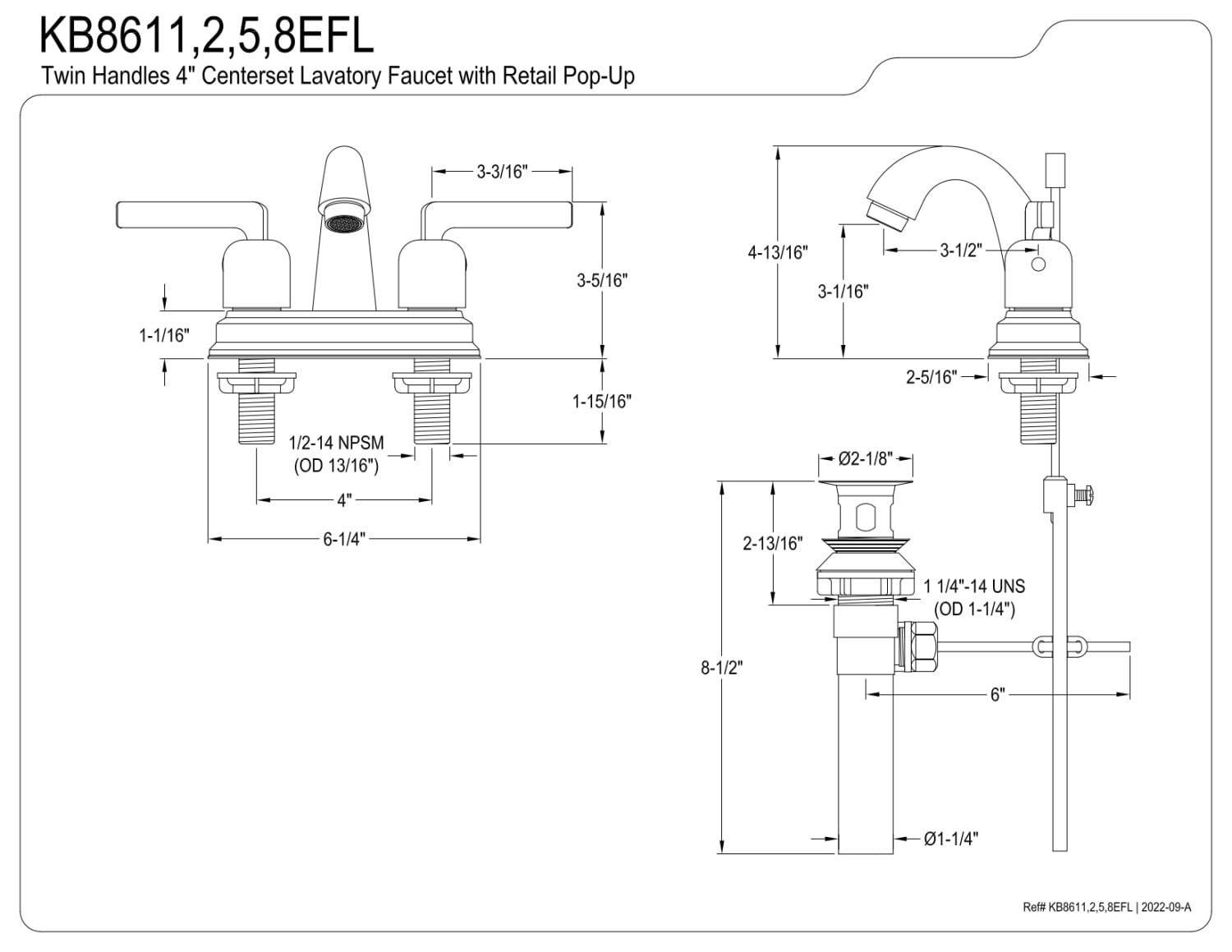 Kingston Brass KB8615EFL 4 in. Centerset Bathroom Faucet, Oil Rubbed Bronze