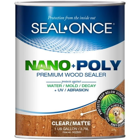 SEAL-ONCE NANO+POLY Penetrating Wood Sealer with Polyurethane - 1 Gallon. Water-based, Low-VOC, waterproofing & stain for decks, fences, siding & log