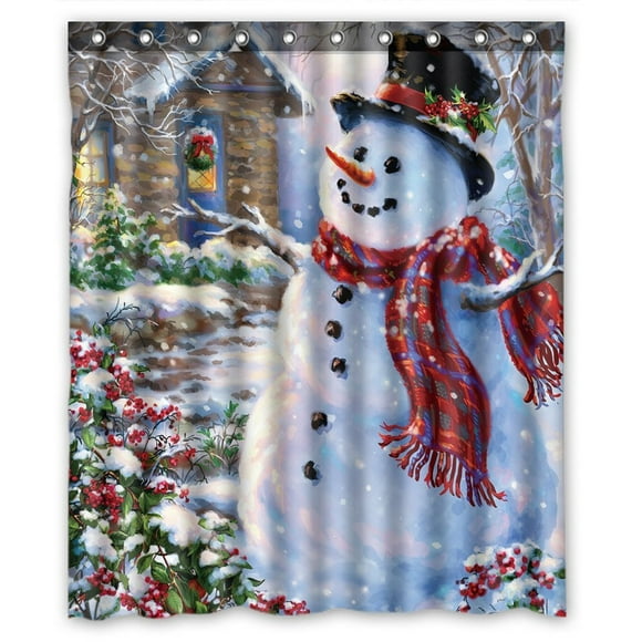 GCKG Christmas Snowman Xmas Santa Claude Waterproof Polyester Shower Curtain and Hooks Size 60x72 inches