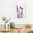 thumbnail image 2 of ONETECH  Laveder Flower Wall Art Purple Butterfly with Floral on Plank Canvas Wall Art for Bedroom Funny Inspirational Painting Wood Framed Prints Wall Decor for Living Room Bathroom, 2 of 4