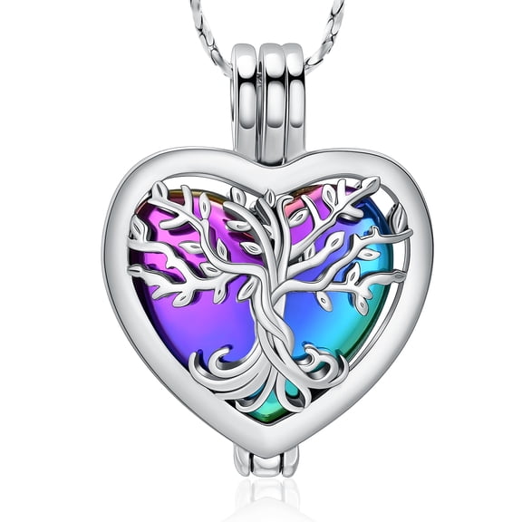 Tree of Life Cremation Urn Ashes Necklace for Women Men Hollow Heart Cremation Ash Pendant Loved One Memorial Jewelry