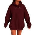thumbnail image 2 of BiZtdJrK Womens Solid Color Sweatshirts Casual Long Sleeve Oversized Hoodies with Pocket Plus Size Lightweight Drawstring Pullover Tops Wine L, 2 of 9
