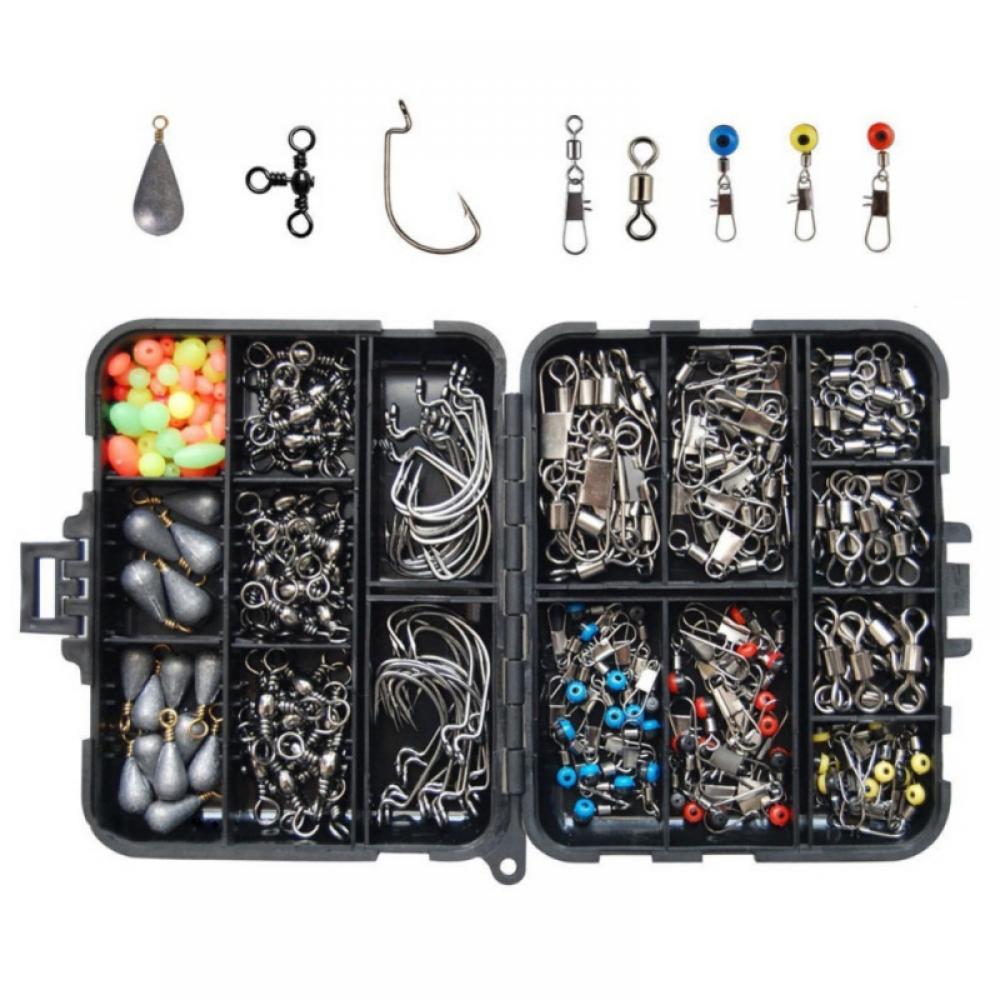 160pcs Fishing Tackle Box Kit Swivels Snaps Sinker Weights Hooks Beads Accessory