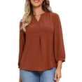 thumbnail image 1 of CAMISA DE BOTONES V DE INSPIRACIÓN CHIC PARA MUJERES CON MANGAS 3/4 Y DETALLE PLEAT, BLUSA CASUAL TALLA XL COLOR ROJO LADRILLO, 1 of 6